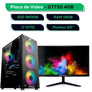 Computador Gamer Completo i7 3.6Ghz - 16GB - 960GB - GT730 4GB - Monitor 20"