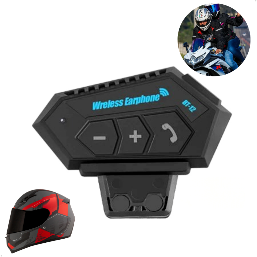 Fone De Ouvido Sem Fio Para Capacete Moto Motocicleta BT12 Bicicleta Chamada Estéreo Intercomunicador Bluetooth À Prova D'água