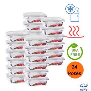 Kit 24 Potes de Vidro 640ml Hermético Marmita Fit com Tampa 4 Travas