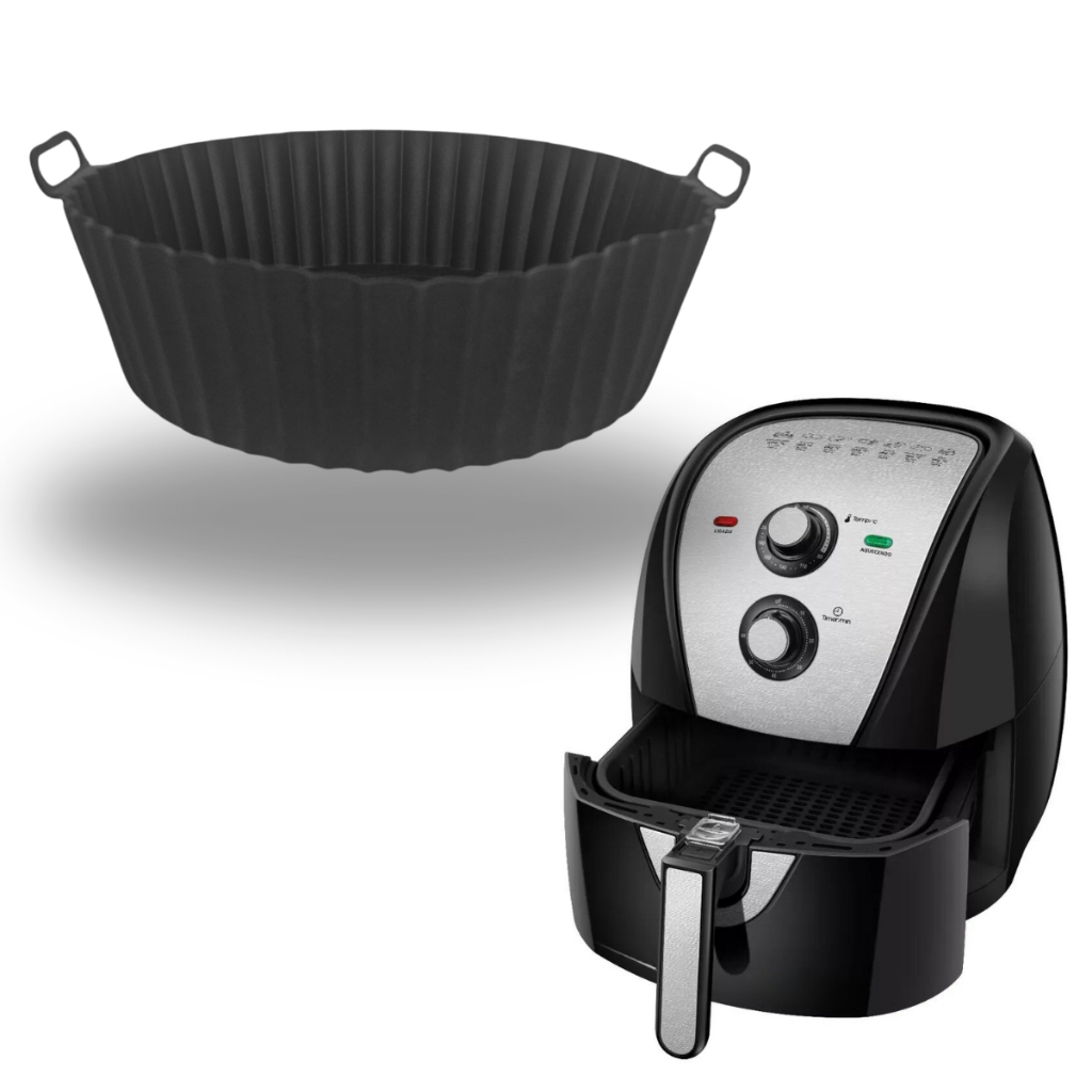 Forma Assadeira de Silicone Antiaderente Para Air Fryer Fritaderia eletrica Forno Micro-Ondas Cor Preto