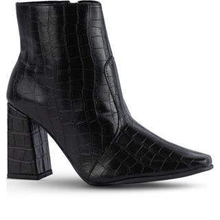 Bota Feminina Bico Fino Confortável Salto Alto Grosso Cano Curto Com Zíper Botinha Comfort Macia Fashion