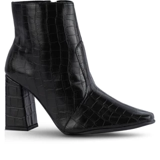 Bota Feminina Lumiss Bico Fino Confortável Salto Alto Grosso Cano Curto Com Zíper Blogueira Comfort Macia Fashion