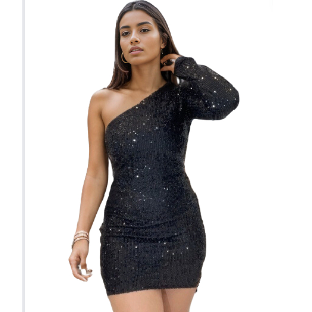 Vestido SHEIN feminino curto colado justo preto metálico (USADO 1 VEZ)