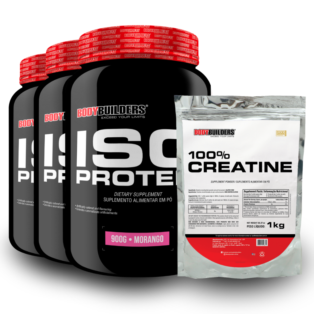 Kit 3x Iso Protein 900g + Creatina 100% Pura 1kg - Bodybuilders ...