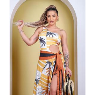 Conjunto kit maio forrado duplo com bojo mais pareô redonda
