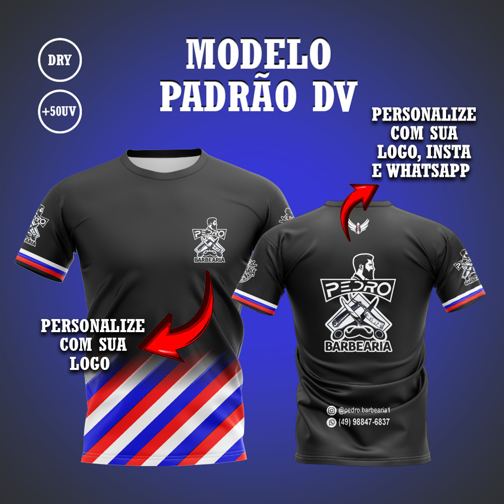 CAMISETA CAMISA BLUSA PERSONALIZADA BARBEARIA PRETA OU BRANCA PARA EMPRESA UNIFORME DIA A DIA