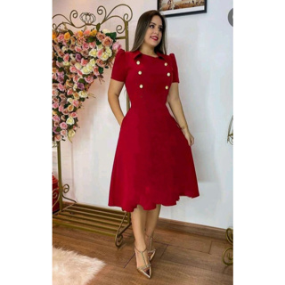 Vestido suede rodado midi store feminino moda evangélica social