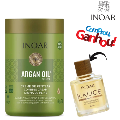 Inoar Creme de Pentear Argan Oil System 1Kg + Óleo Kálice 8 ml (2 peças ...