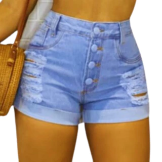 Short Jeans Sky Destroyed Bermuda Feminino Luxo Alta Cintura Modela Bumbum