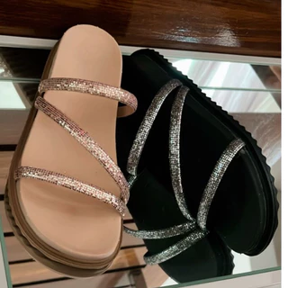 Kit 2 Pares sandalias Papete Birken Strass Brilho Rasteirinha Feminina Promoção Entrega Rápida