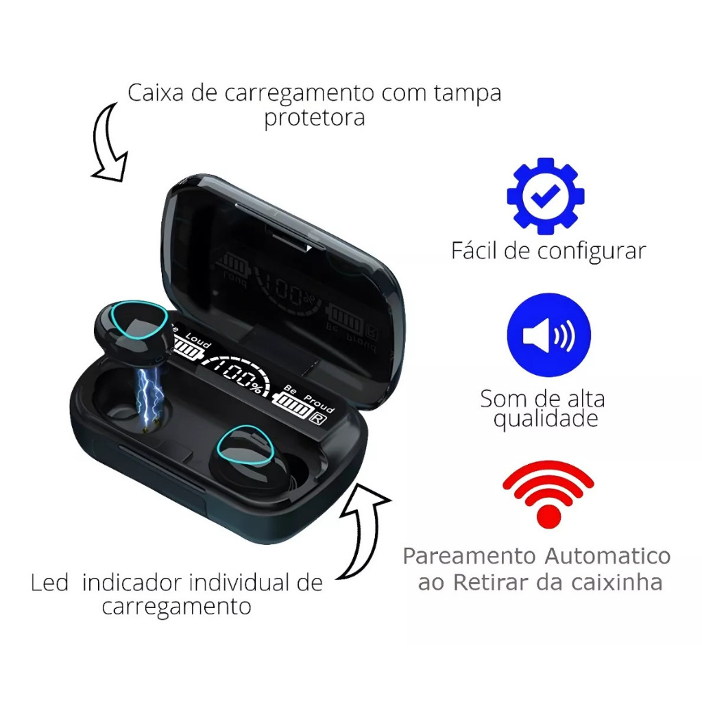 Fone De Ouvido bluetooth 5.1 M10 Sem Fio tws Estéreo Com Pod Carregador  Potente | Shopee Brasil