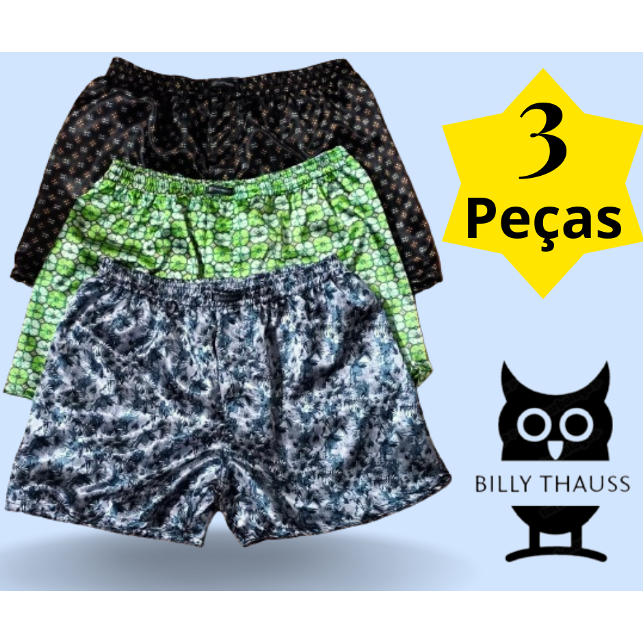 Promoção Kit 3 Cueca Samba Canção Cetim Short Masculino BILLY THAUSS (ADULTO) Pijama Preparo Imediato Para Envio