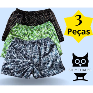 Promoção Kit 3 Cueca Samba Canção Cetim Ou Toque de Seda Short Masculino Willy Thauss Cores Vibrates