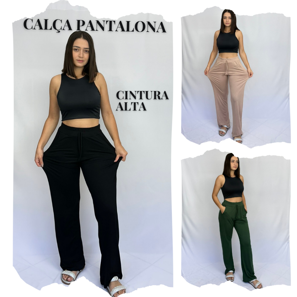 Calça Pantalona Feminina Cintura Alta exclusiva tendência 2024