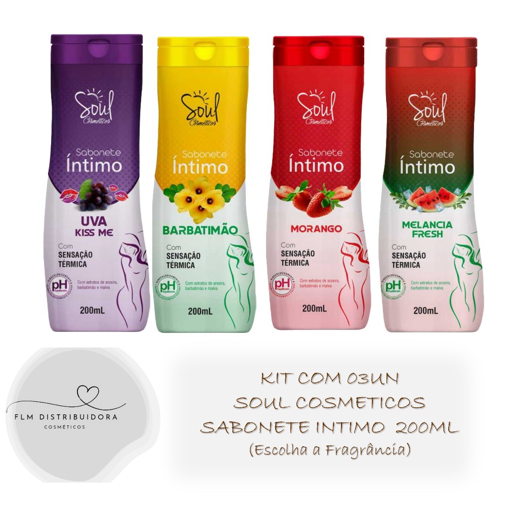 Kit com 03un Soul Cosmeticos Sabonete Intimo 200ml (Escolha a