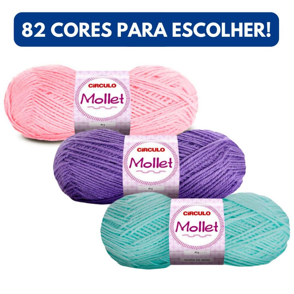 Kit Lã Mollet - 3 novelos com 80m cada - Circulo - Tricô crochê