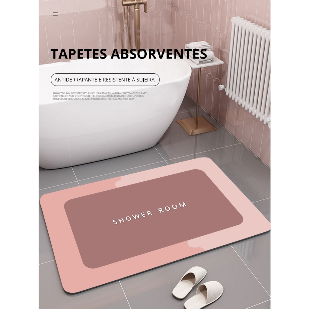 Tapete de Banho Super Absorvente Quadrado Antiderrapante Secarem Rápida ...