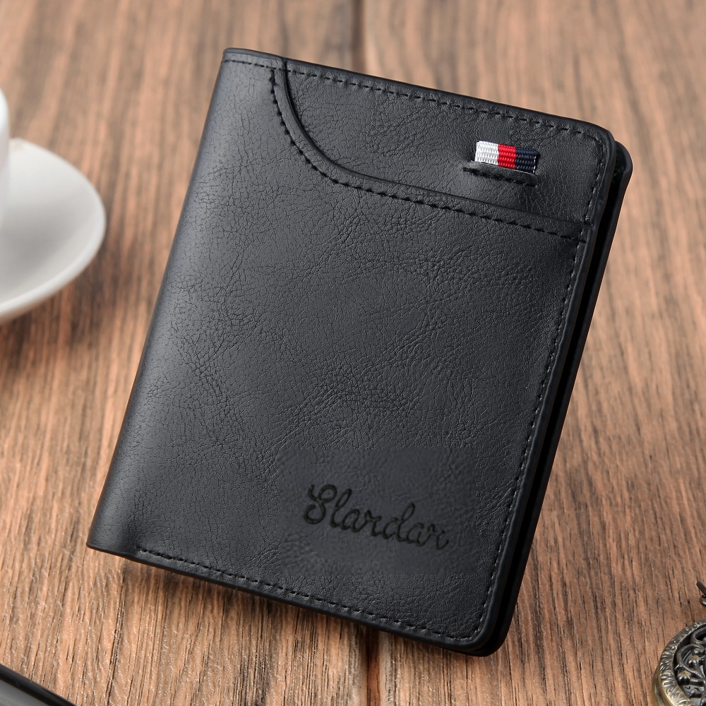 Masculina Ultra Fina Vertical Pequena Porta Cartão Anti-desmagnetização Carteira Preto