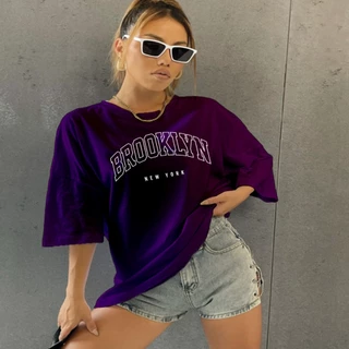 Camiseta Life Style Americana Moderna Estampa Brooklyn Confortável Moda Gringa Bairro New York Leve Toque Suave Elastano Feminino Larga Oversized Swag
