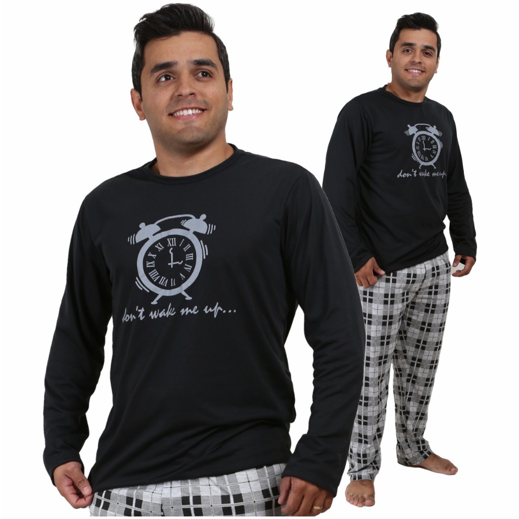 Pijama Longo Adulto Masculino Manga Comprida E Calça Estampas Promoção em Oferta na Shopee