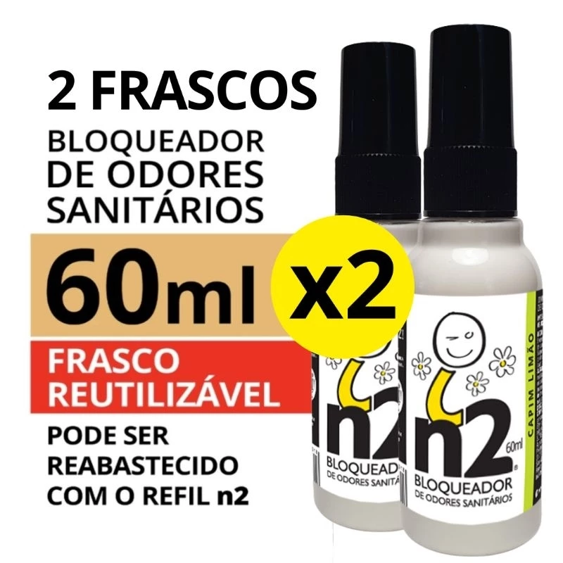 Kit 120ml n2 Bloqueador de Odores Sanitários (2x60ml) – Capim-limão