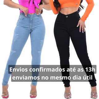 Calça Jeans Preta Skinny Feminina Cós Alto Levanta Bumbum Com Lycra em  Promoção na Shopee Brasil 2024