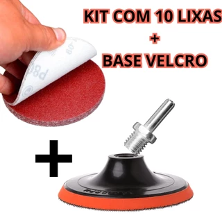 Suporte De Lixa Velcro 125mm + 10 Discos De Lixa + Adaptador Para Uso Em Parafusadeira E Furadeira Base Boina Lixadeira Esmerilhadeira Parede Madeira Ferro Roto Orbital Pluma