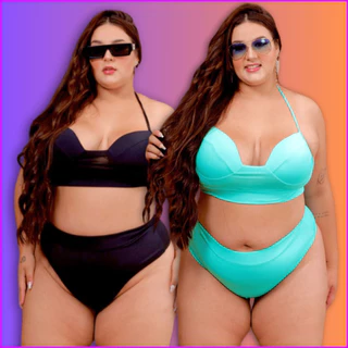 Biquíni Plus Size de Amarrar Forrado Luxo Colorido Feminino com Bojo Elástico Nova Tendência do Verão Blogueira Gringa