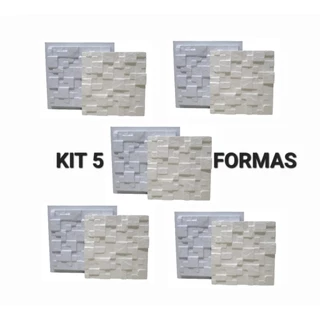 Kit 5 Forma De Gesso 3d Cimento Molde Placas Mosaico Pedra
