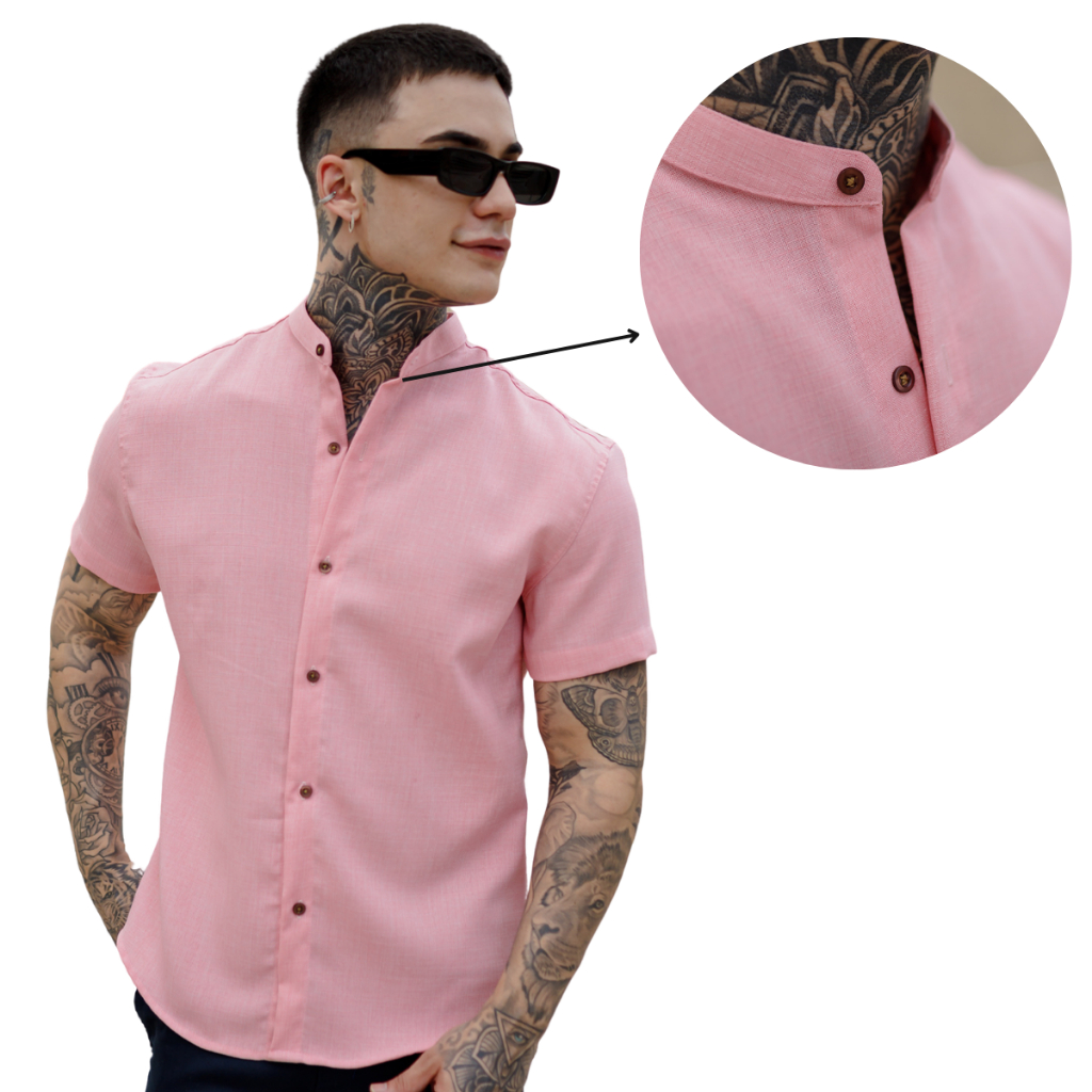 Camisa Masculina Slim Fit Gola Padre