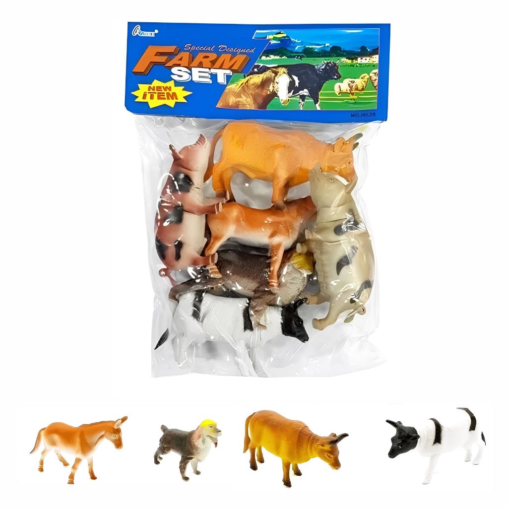 Kit 12 Pçs Fazendinha Farm Animal de Borracha Brinquedos Infantil Coleção Zoológico