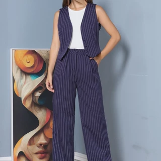Conjunto ternos femininos de Colete e Calça Listrada Nova Coleção de Primavera/Outon