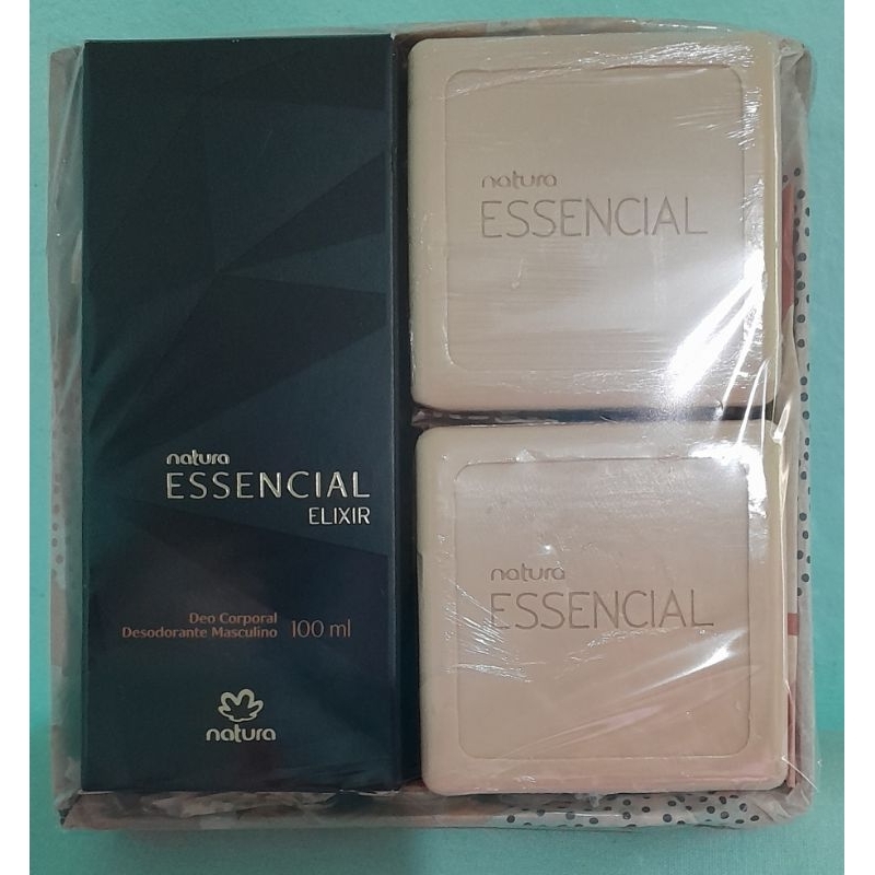 kit 1 deo spray essencial elixir masculino 100ml +2sabonetes essencial ...