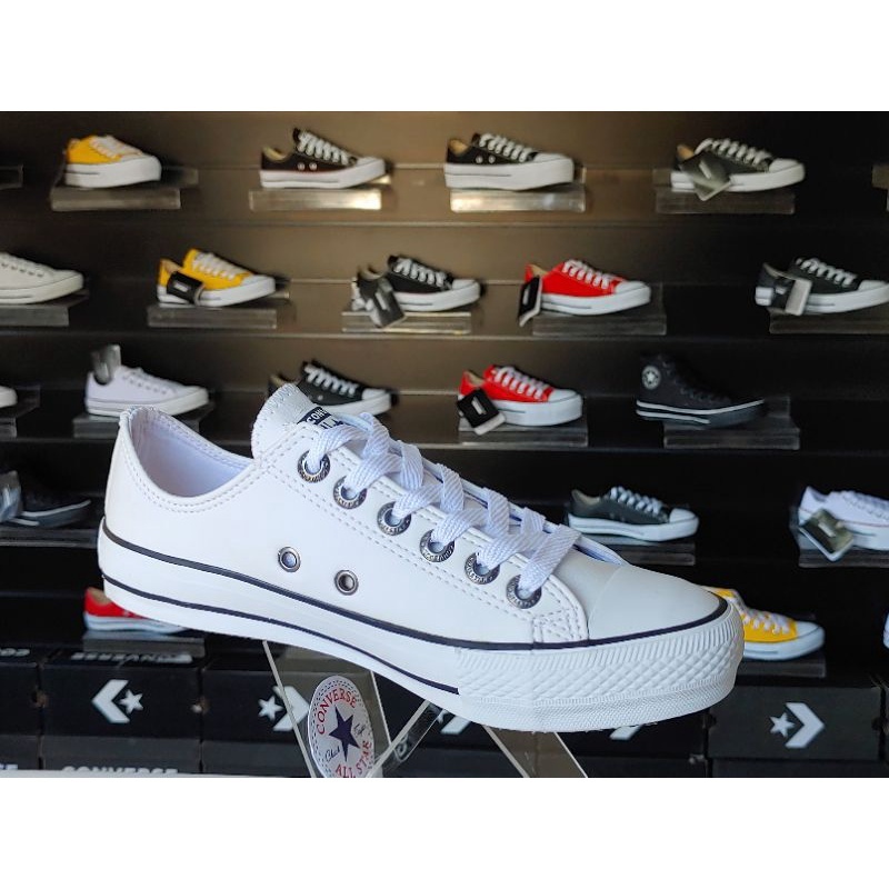 All star de couro branco com sale costura preta