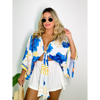 Cropped Amarração Nó Feminina Levis Estampada Lovito Inspiração Farm Roupa de Paty