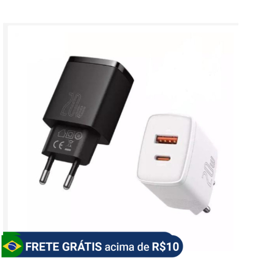 Carregador Duplo Mini Turbo Rápido 20w Baseus Usb + Type-c Iphone Xiaomi
