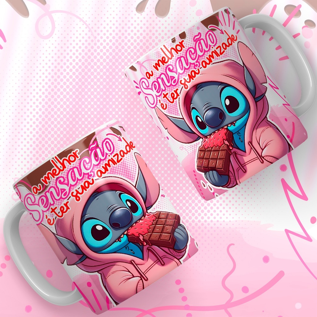 Caneca Stitch Tema Páscoa Chocolates Personalizada Alta Qualidade