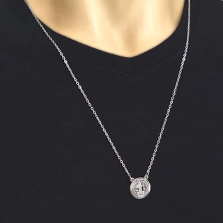 Escapulário São Bento Prata Aço Inoxidável 316L Masculino Feminino Religioso