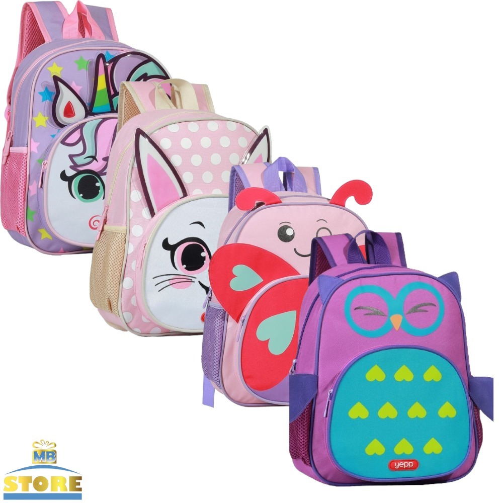 Mochila Escolar Infantil Feminino Masculino Tema Animais 3D Yepp