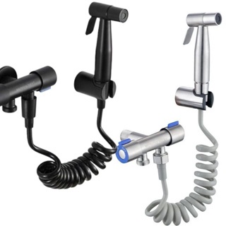 Kit Ducha Higiênica Com Registro em Aço Escovado 304 Válvula Dupla Saída 1/2 Para Banheiro Cozinha Área De Serviço Lavabo Preto Ou Prata