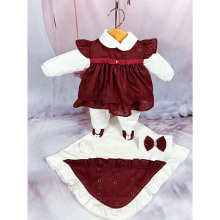Kit Saída De Maternidade Menina Vestido 5 Peças Laise Bordo Vinho