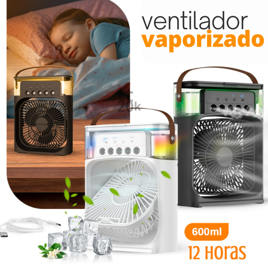 Ventilador Portátil Recarregável Com Umidificador De Ar Ultra forte Led ...