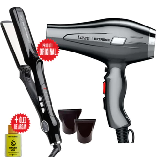 Prancha Chapinha MQ Pro Black 485f. + Secador Profissional Lizze 2400W + Argan Original