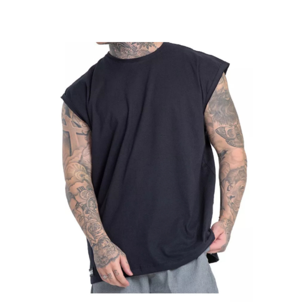 Camiseta Regata Oversized Masculina Academia Machão Treino Longline Lisa