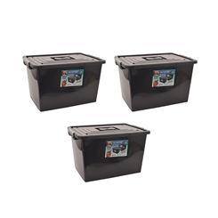 Kit 3 Caixas Organizadoras C/ Tampa e Trava 56 Litros Preta Arqpast