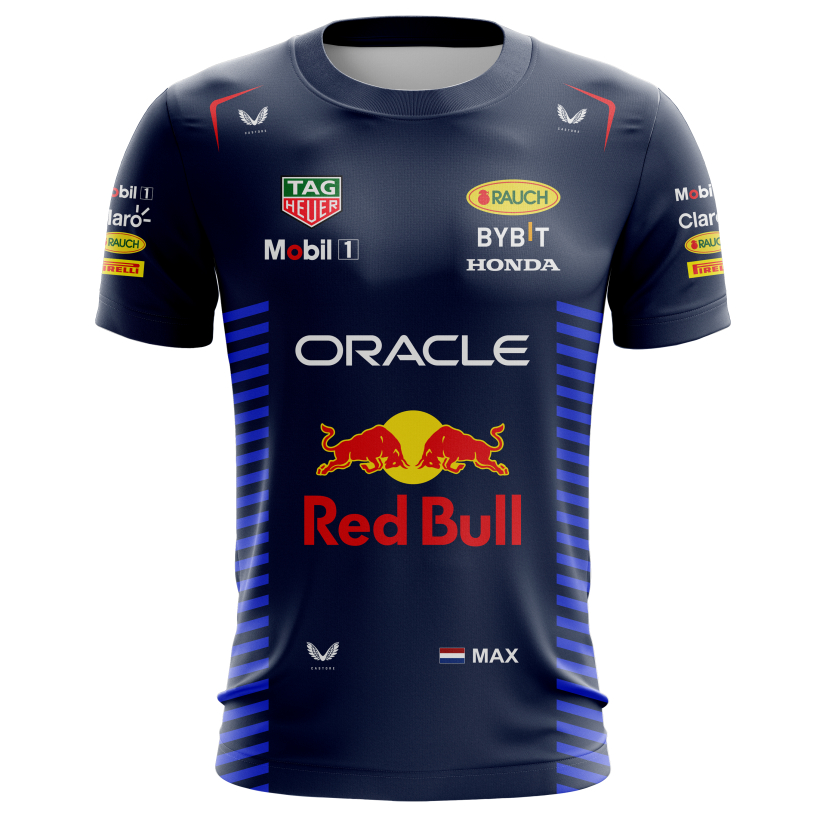 Camisa Max Verstappen temporada 2024 F1 azul corrida proteção UV