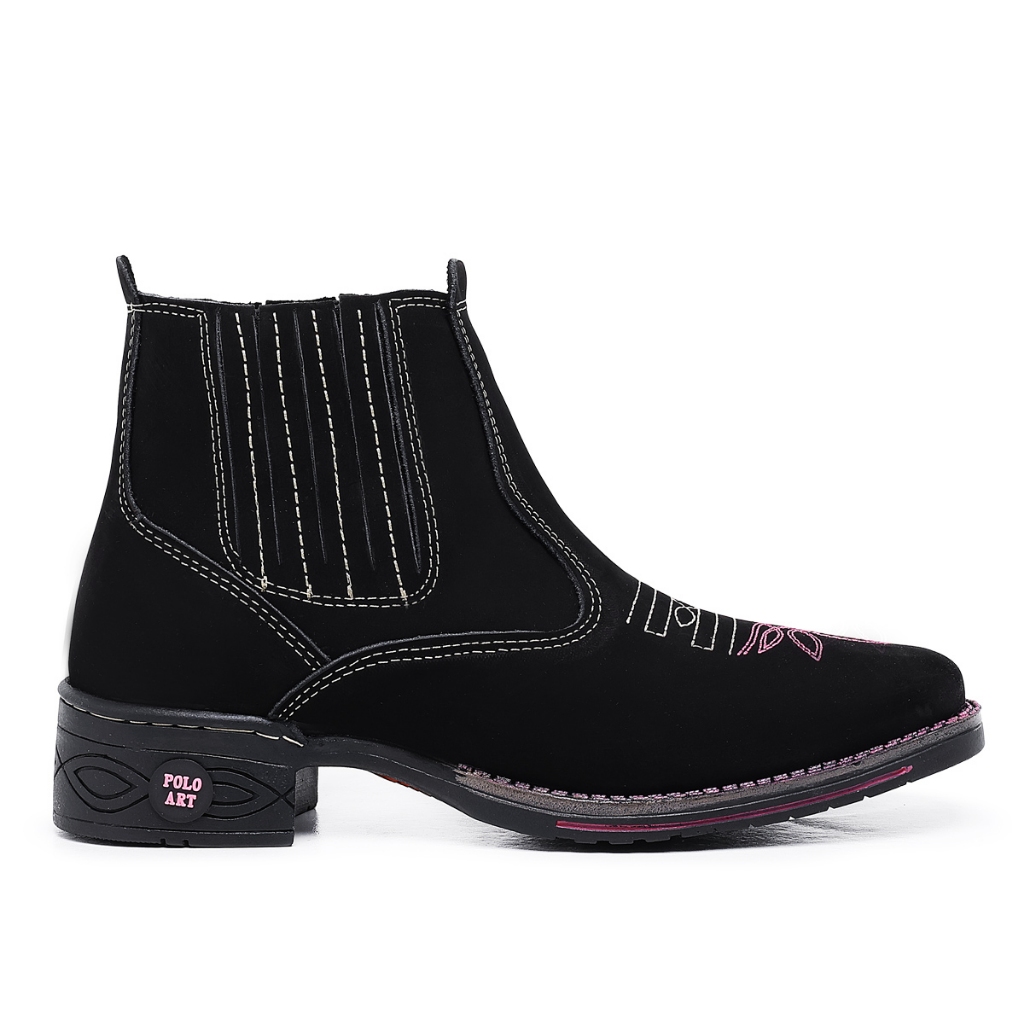 Botina Feminina Couro Legitimo Bota Country Texana Bico Quadrado MCF-01 ...
