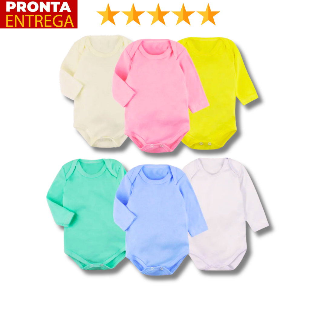 Body Infantil Para Bebê Manga Longa Liso