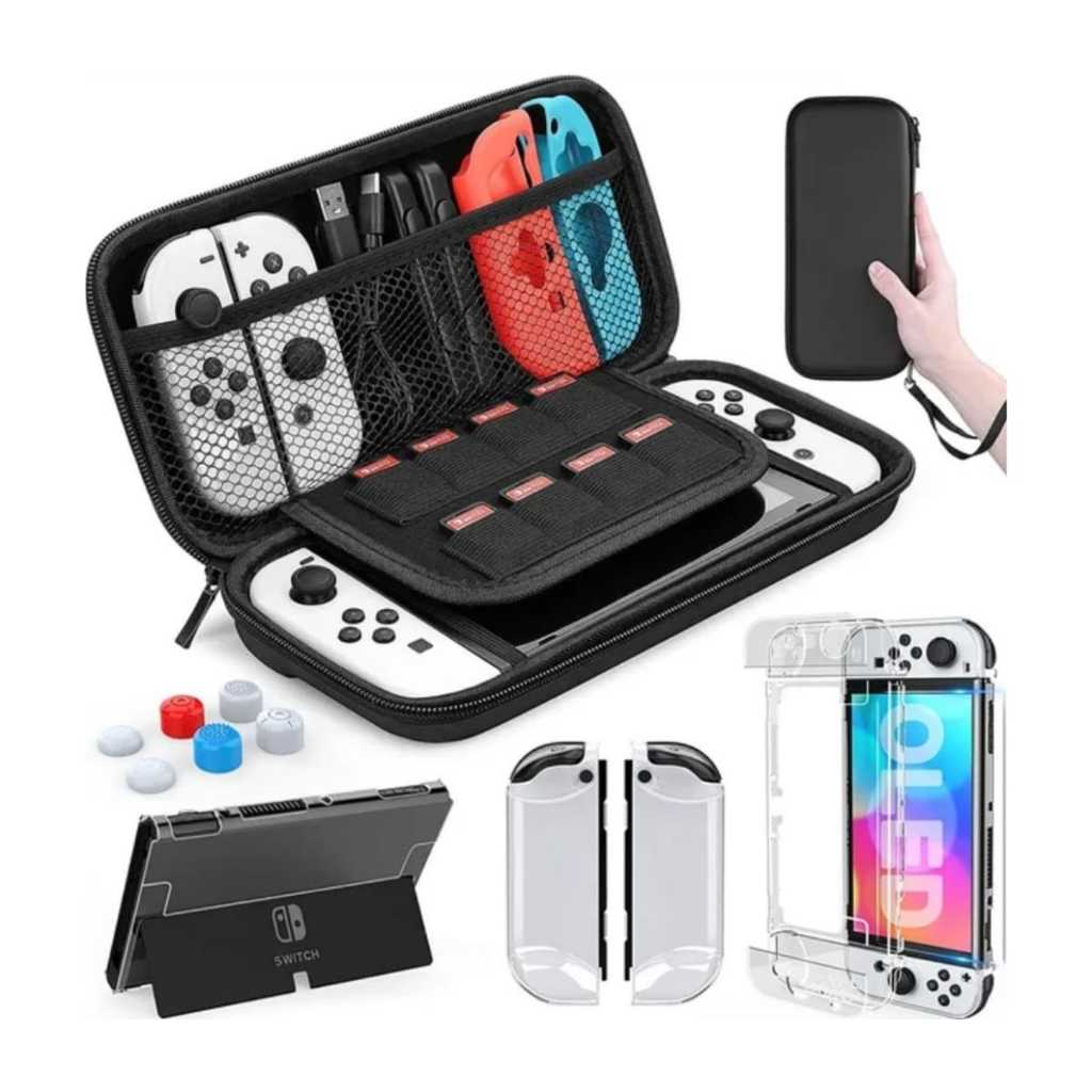 Estojo Bag Case Para Nintendo Switch Oled + Capa Acrílica + Película + Grips