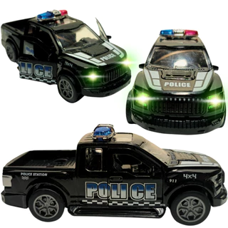 Miniatura Carro De Polícia Pick-up Police Abre Porta Fricção